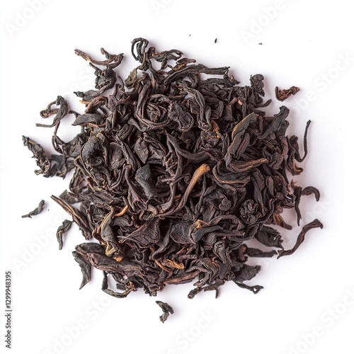Heap Darjeeling Tea dried tea leaves isolated on white, top view isolated on white background  