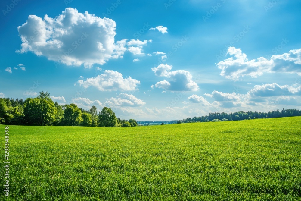 Serene green landscape with bright blue expanse and soft white clouds ideal for nature lovers and outdoor lifestyle visuals Serene green landscape with bright blue expanse and soft white clouds ideal for nature lovers and outdoor lifestyle visuals