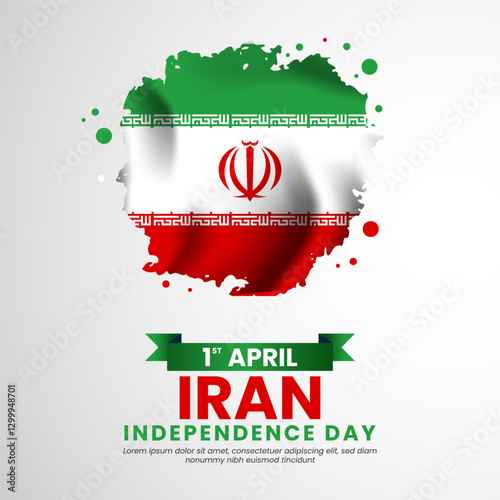 Iran independence day square banner background with grunge brush flag style