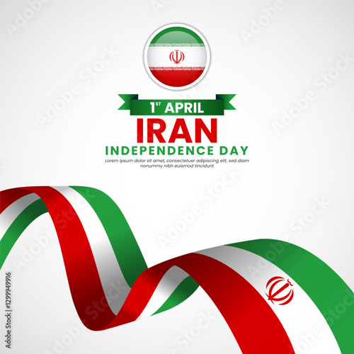 Iran national waving flag ribbon square banner background template for independence day