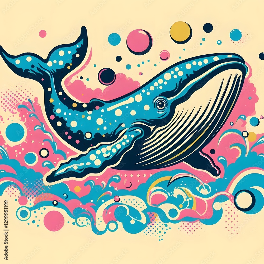 Fototapeta premium 고래, 팝아트, jpeg (Whale, pop art, jpeg)