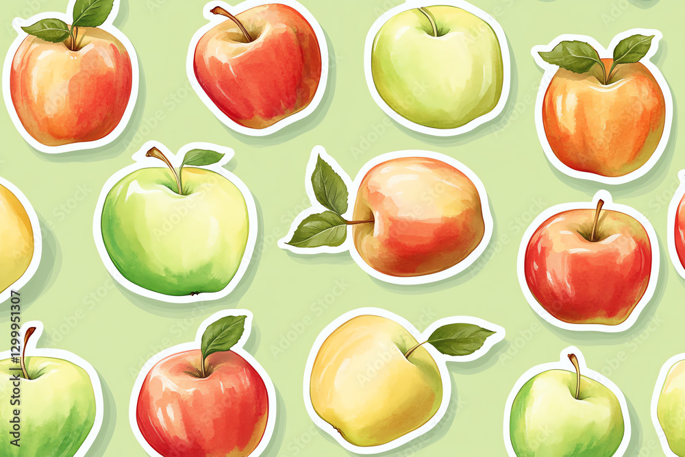 A vibrant pattern of hand-drawn apples in various shades of red and green on a light green background, ideal for designs related to health, freshness, and nature. A vibrant pattern of hand-drawn apples in various shades of red and green on a light green background, ideal for designs related to health, freshness, and nature.
