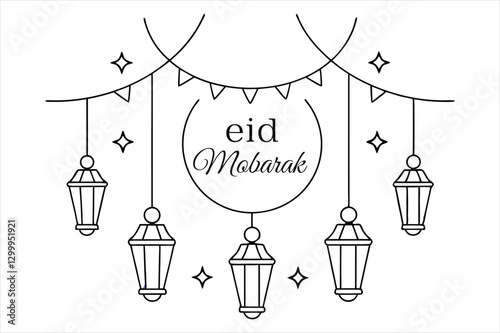Line art colour Eid Mubarak image