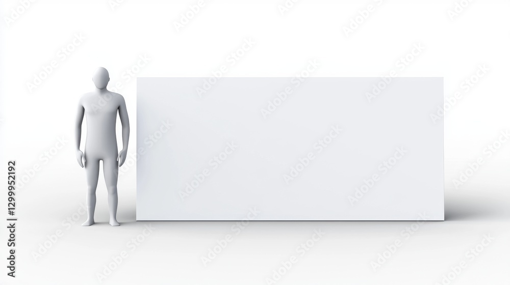 Minimalist Figure with Blank Canvas in White Studio Environment Minimalist Figure with Blank Canvas in White Studio Environment