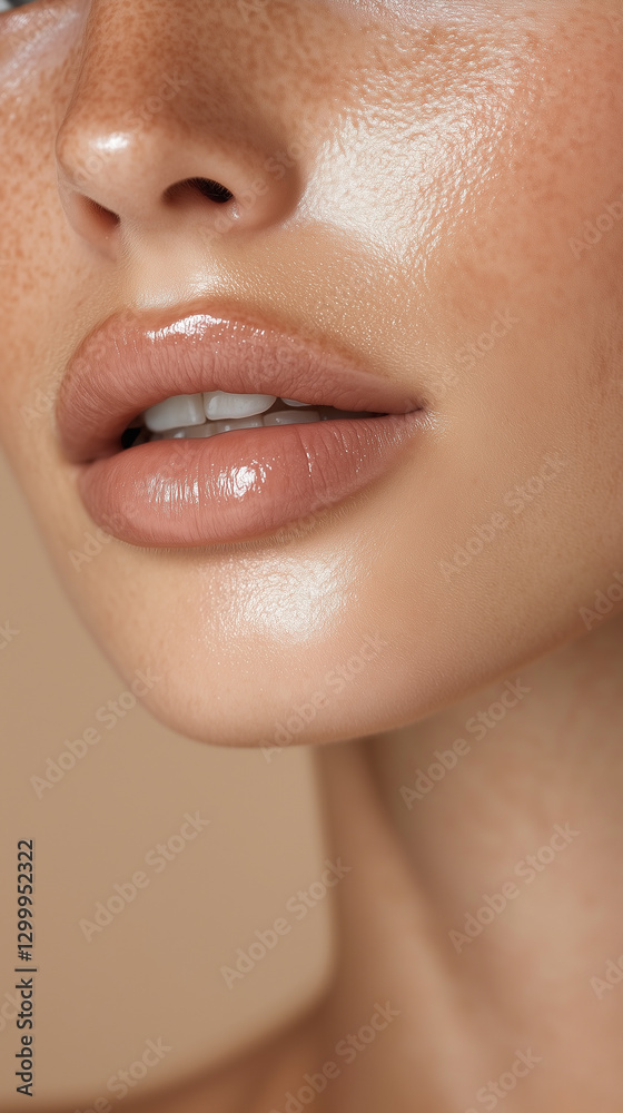 Obraz premium Half open lips of a Caucasian skin model with perfect flawless skin