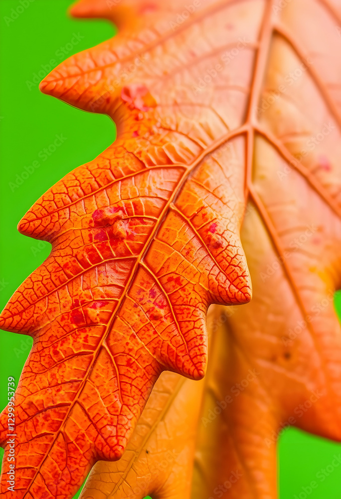 Obraz premium Close Up of Colorful Autumn Leaf with Green Background