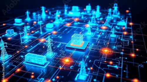 Abstract Energy Grid with Power Lines and Data Flow Visualization