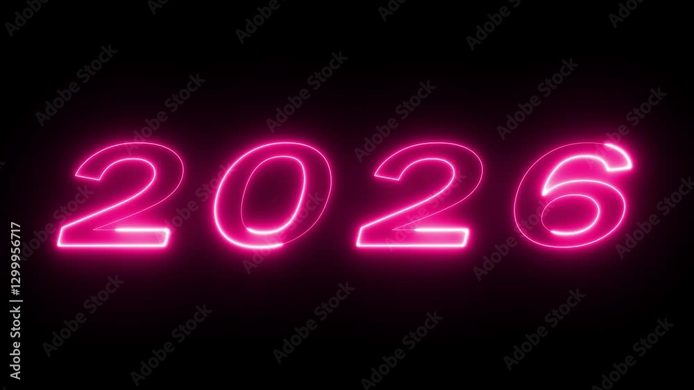 2026 neon text background animation. Glowing neon 2026 neon text background animation. Glowing neon