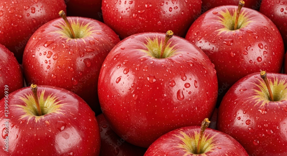 Juicy ripe apples covered in fresh water droplets and light Juicy ripe apples covered in fresh water droplets and light