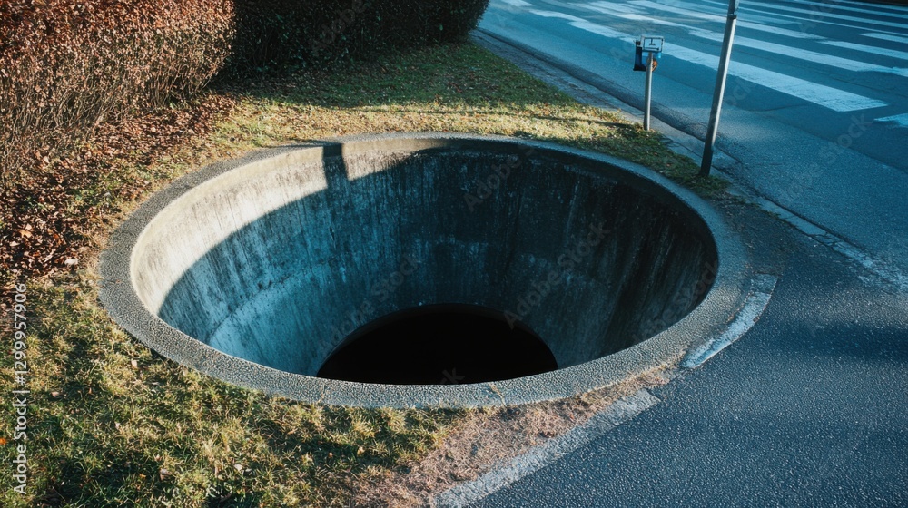 Urban Roundabout with Traffic Hole in Bright Sunlight Urban Roundabout with Traffic Hole in Bright Sunlight