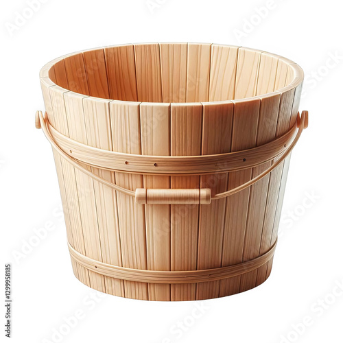 Wooden bucket isolated on transparent background