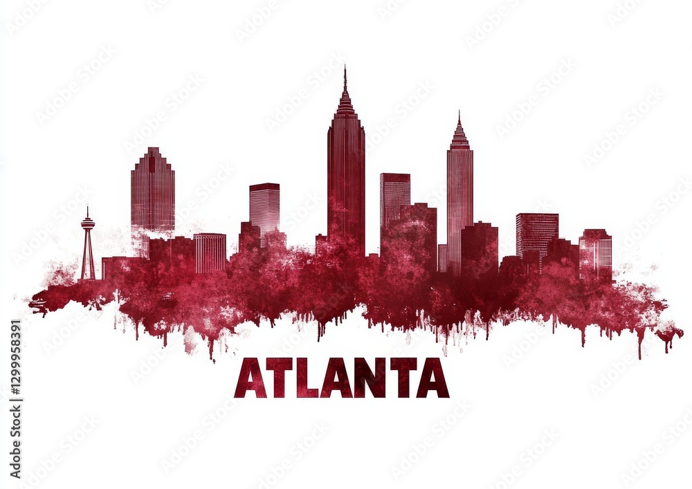A red color silhouette of an Atlanta skyline. A red color silhouette of an Atlanta skyline.
