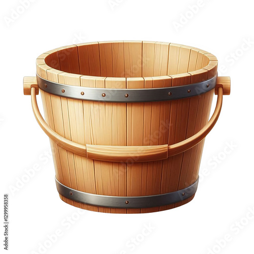 Wooden bucket isolated on transparent background