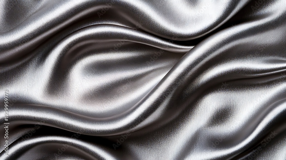 Fototapeta premium Elegant Draped Silver Fabric Texture Closeup