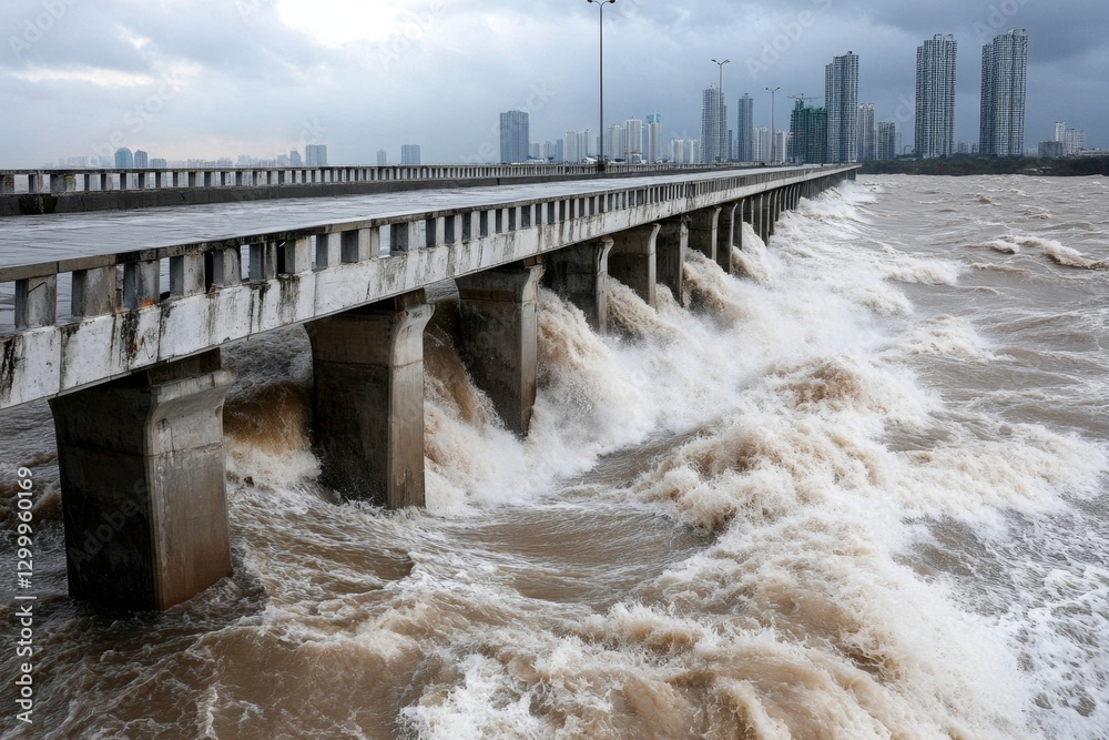 custom made wallpaper toronto digitalA bridge being swallowed by storm surges as a typhoon moves inland
