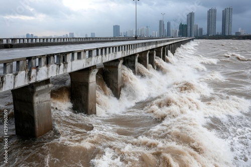 Wallpaper Mural A bridge being swallowed by storm surges as a typhoon moves inland Torontodigital.ca