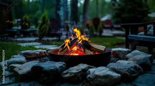 Relaxing evening by the firepit outdoor gathering digital photography serene environment close-up view cozy ambiance
