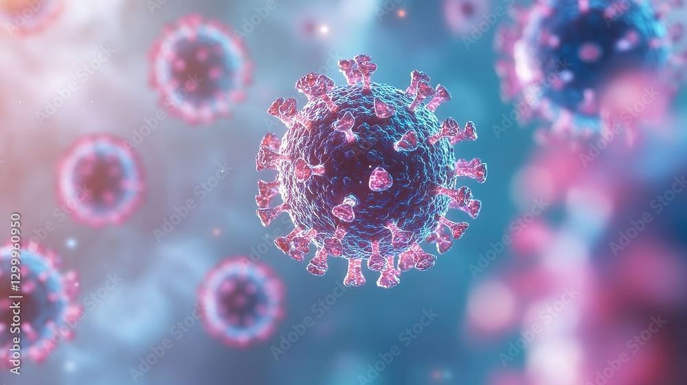 Measles virus with barrier gaps, soft cellular background, symbolizing health crisis challenges. Measles virus with barrier gaps, soft cellular background, symbolizing health crisis challenges.