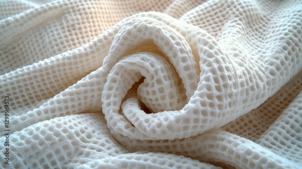 Fototapeta premium Luxurious waffle-weave spa robe showcasing intricate detail in soft white cotton fabric
