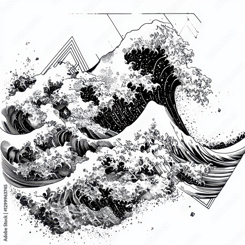 Obraz premium Dynamic ocean waves illustration artistic representation coastal environment abstract viewpoint nature concept