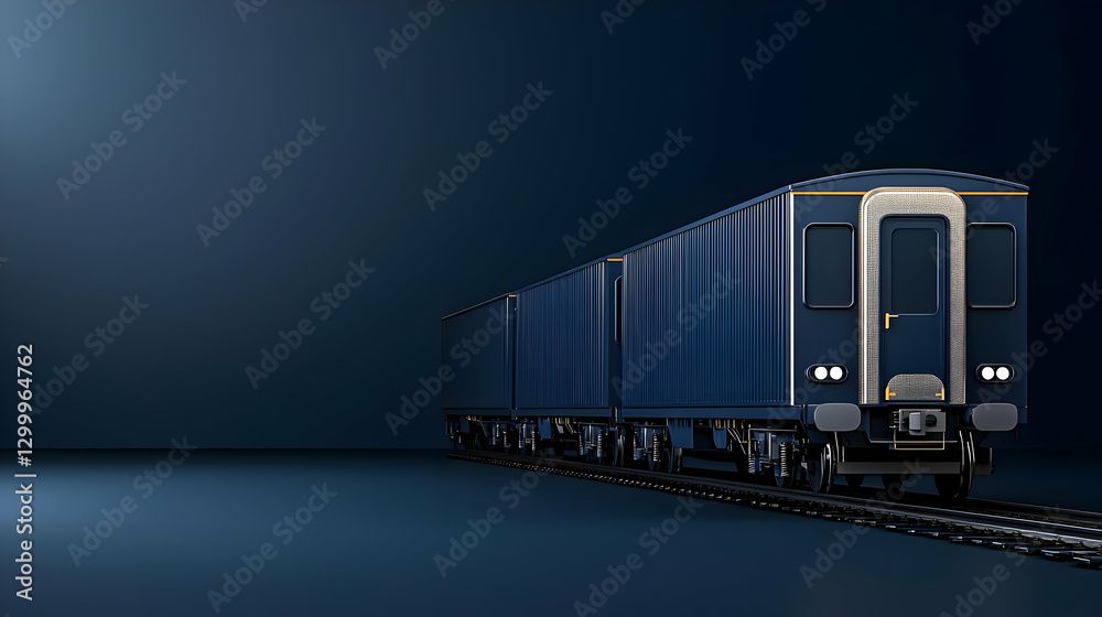 Obraz premium Blue Freight Train On Railroad Tracks With Dark Background Showing Metal Structure And Industrial Environment