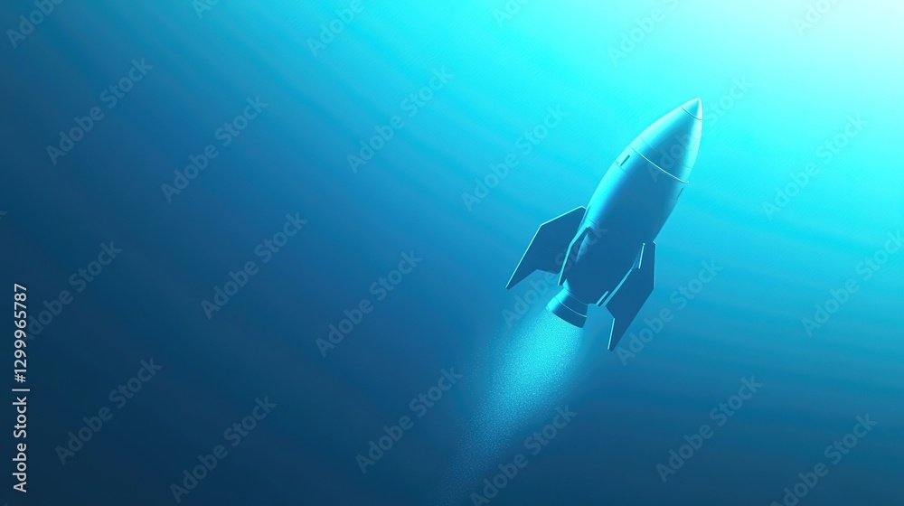 Obraz premium Rocket silhouette ascending on a gradient blue background, symbolizing rapid business growth and innovation.