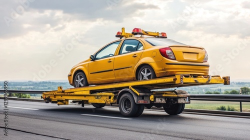Wallpaper Mural Yellow car being towed on a highway. Torontodigital.ca