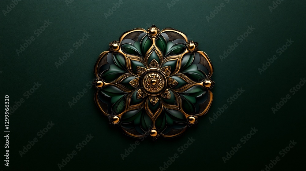 Fototapeta premium Elegant Green and Gold Ornate Mandala Design