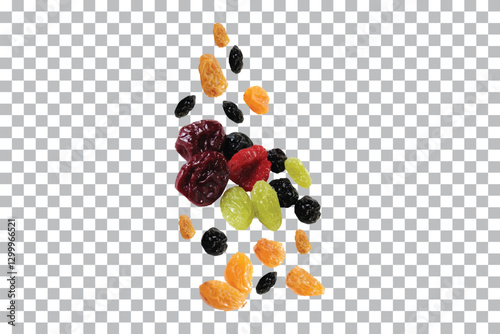 mixed Raisins, Dried fruit isolated on transparent background