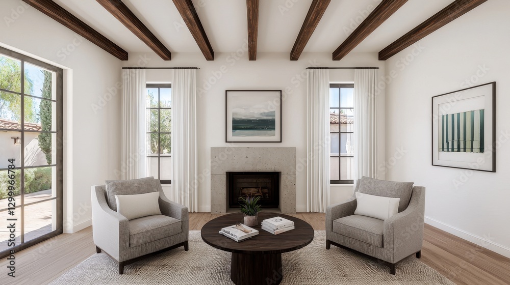 Fototapeta premium Cozy and Modern Living Room with Natural Light and Stylish Decor