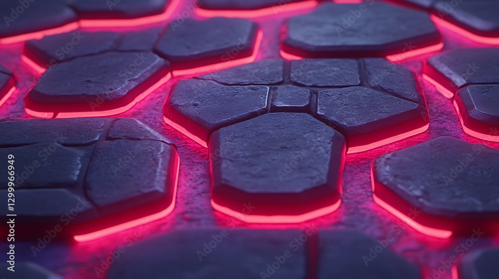 Obraz premium Illuminated Hexagonal Stone Pavement Design