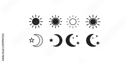 Print  Sun and moon icon vector day and night icon set   isolated on white background