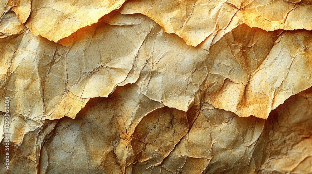 Close-up of textured, crumpled paper showcasing intricate folds and warm tones, suitable for backgrounds Close-up of textured, crumpled paper showcasing intricate folds and warm tones, suitable for backgrounds