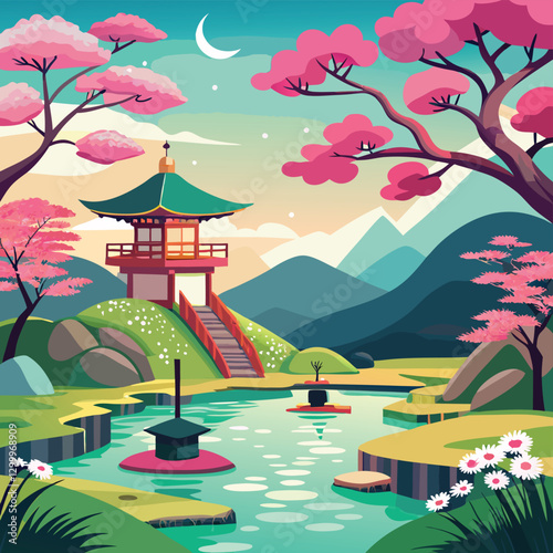 japanese garden with cherry blossoms