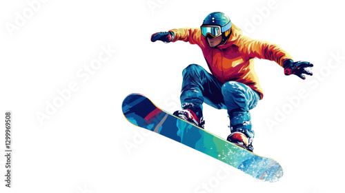 snowboarder jumping isolated on a white background