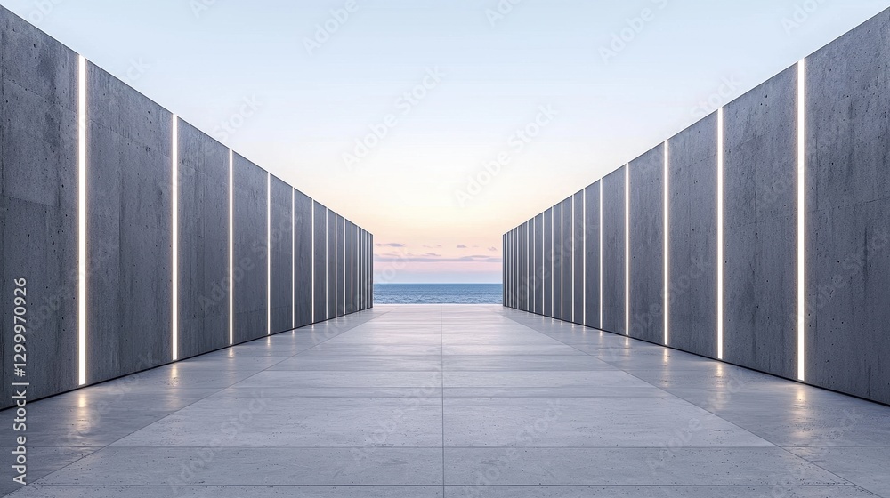 Modern Minimalist Pathway with Ocean View at Sunrise Modern Minimalist Pathway with Ocean View at Sunrise