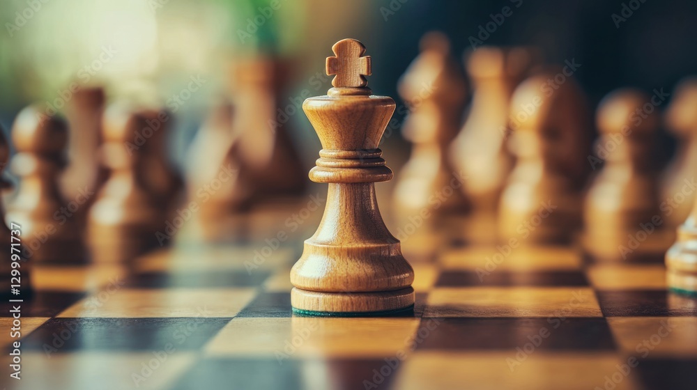 Chess king piece standing on a chessboard. Focus on the king, strategy, game, competition, victory. Chess king piece standing on a chessboard. Focus on the king, strategy, game, competition, victory.