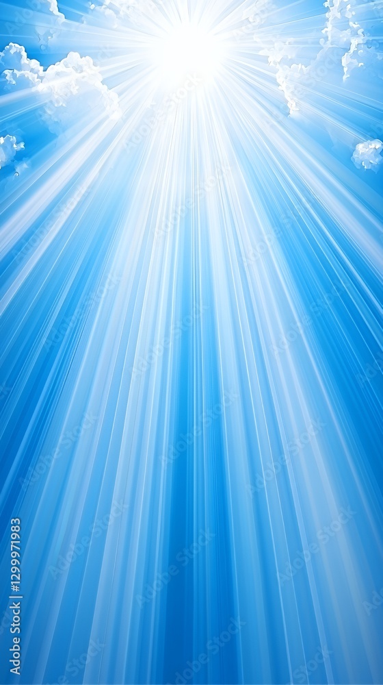Fototapeta premium Bright Sunlight Rays Streaming Through Blue Sky With Clouds