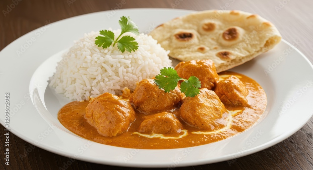 Delicious Butter Chicken with Rice and Naan Delicious Butter Chicken with Rice and Naan