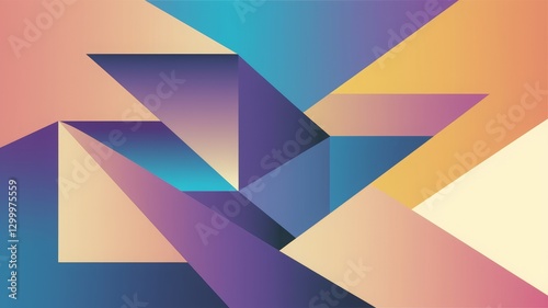 Abstract geometric design with overlapping blue and orange ,purple rectangles and triangles