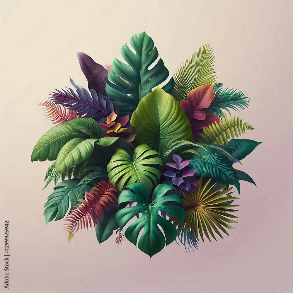 Naklejka premium A rich collection of colorful tropical leaves, creating a harmonious and exotic visual feast.