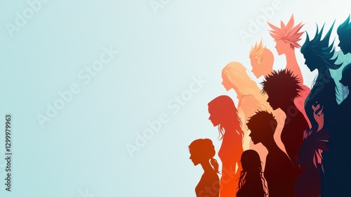 A circle of interconnected silhouettes with various hairstyles, clothing styles, and accessories, representing the beauty of diversity and inclusivity.