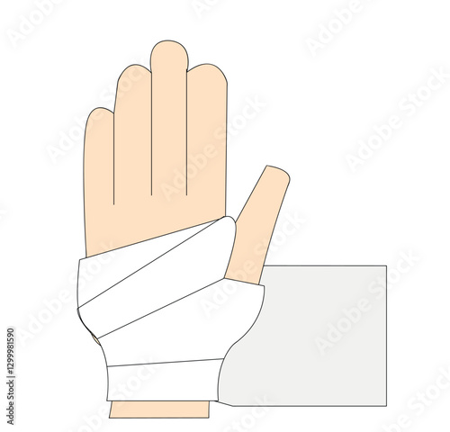 Bandage on hand human. Broken, cut, damaged arm.