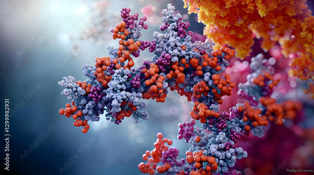 Abstract Molecular Structure Depicting Scientific Research with Orange and Purple Elements Abstract Molecular Structure Depicting Scientific Research with Orange and Purple Elements