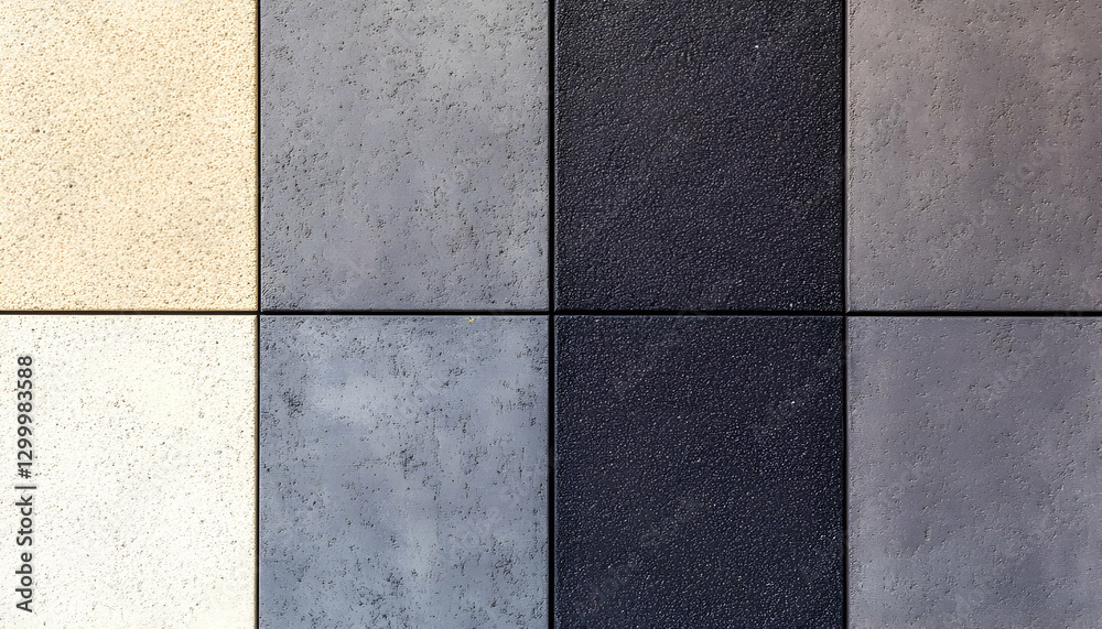 Fototapeta premium Eight textured square tiles in varying shades of beige, grey and brown, ideal for background or design elements.
