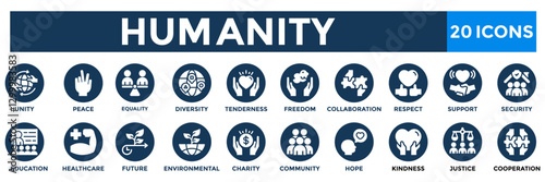 Humanity icon collection set.Containing community,justice,freedom,equality,unity,support,collaboration icon.