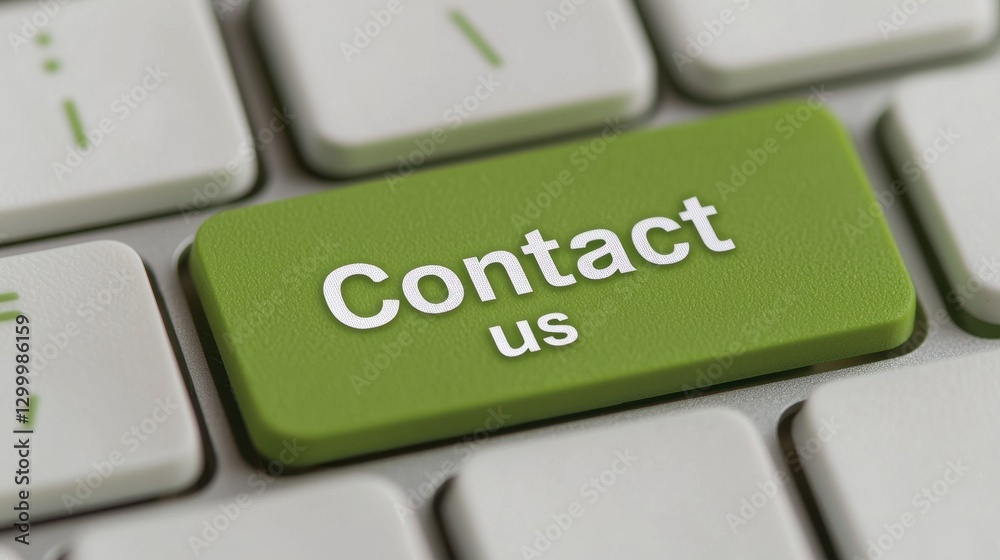 Green Contact Us Button on Keyboard Illustrating Communication Options Green Contact Us Button on Keyboard Illustrating Communication Options