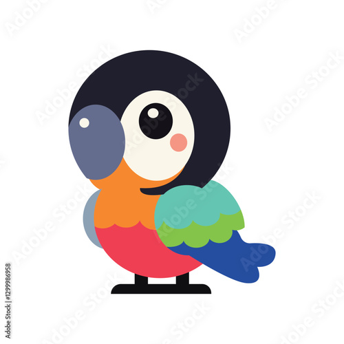 cute flat vector colorful parrot black head caique standing on white background