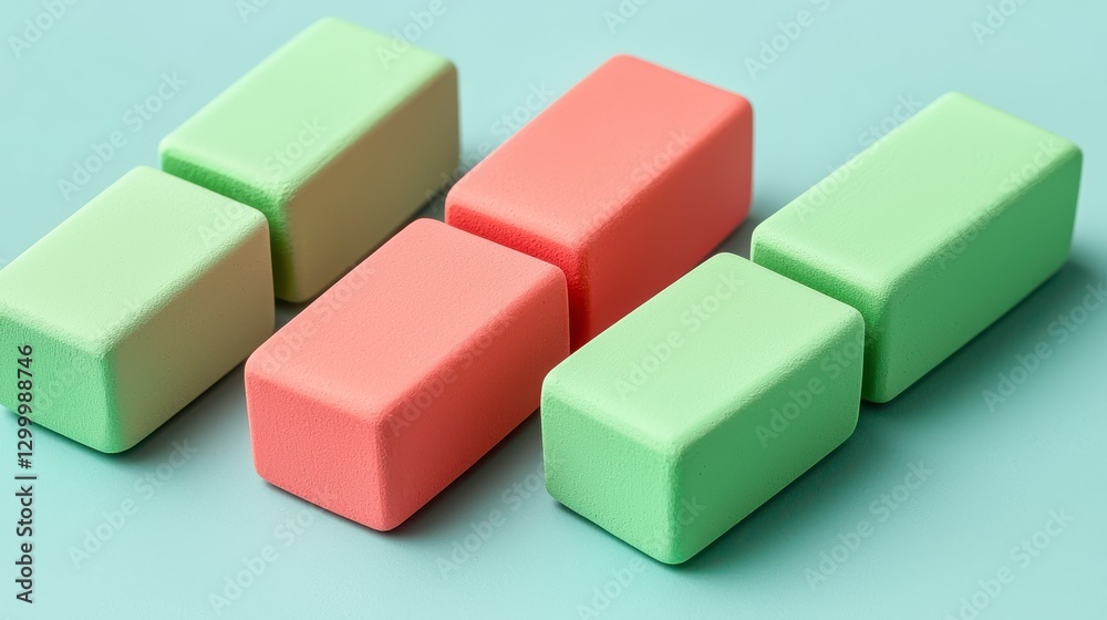 Pastel Green and Coral Rectangular Blocks Pattern on Light Blue Background Pastel Green and Coral Rectangular Blocks Pattern on Light Blue Background