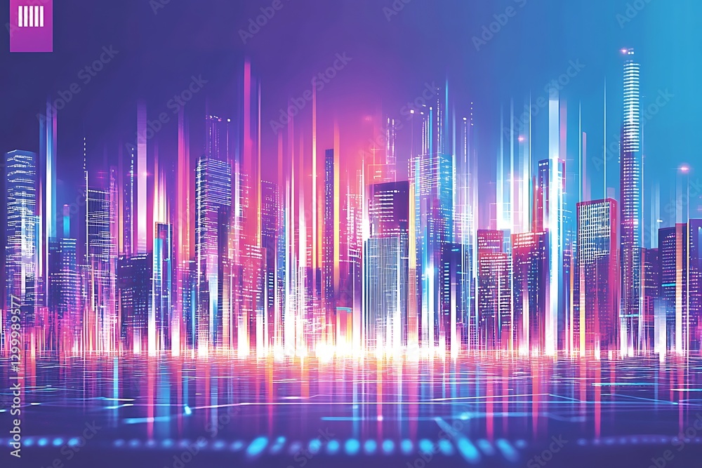 Futuristic Cityscape with Glowing Lights, Digital Network and Modern Architecture, Urban Innovation Futuristic Cityscape with Glowing Lights, Digital Network and Modern Architecture, Urban Innovation